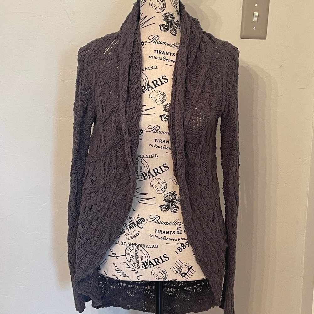 EUC charcoal gray Knotted and Knotted Anthropologie cardigan​​​​​​​​​​​​​​